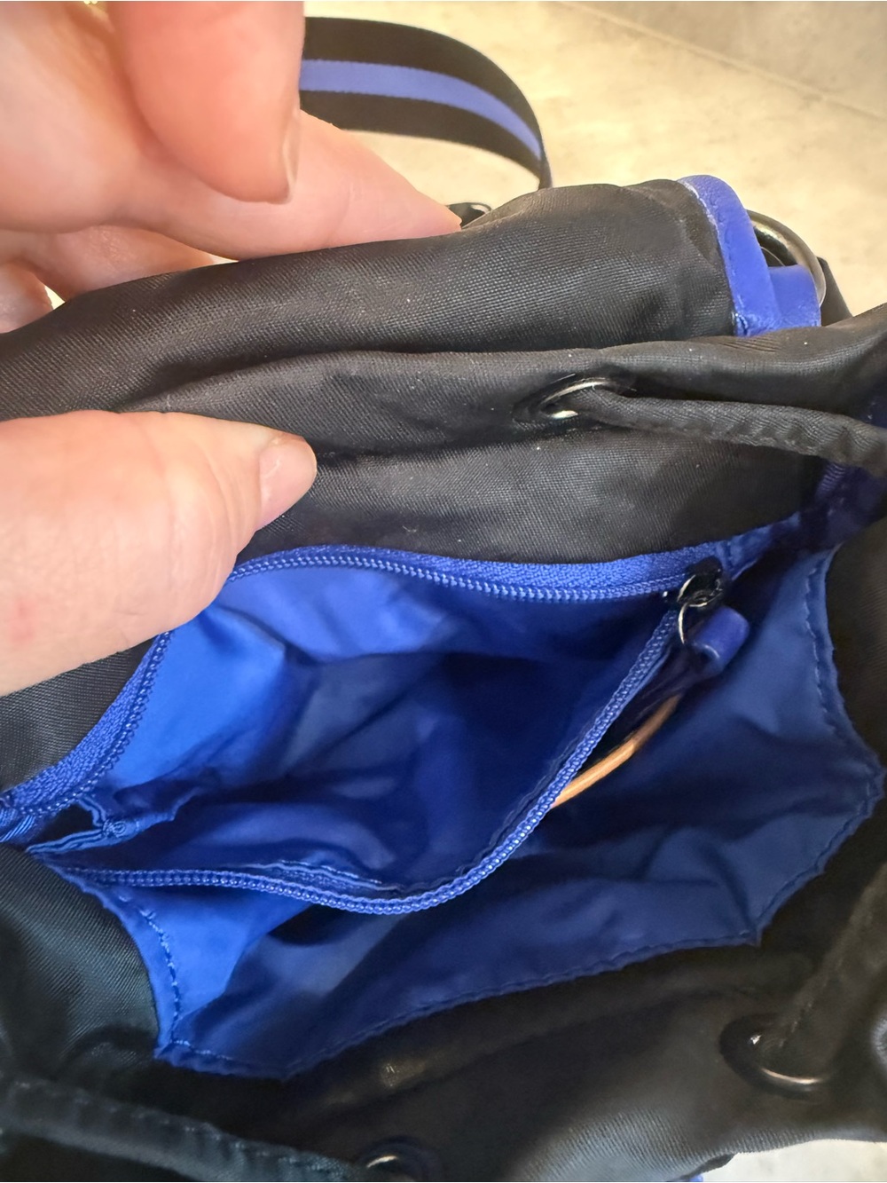 MZ Wallace Black Nylon Crossbody Bag with Cobalt Blue Trim - Picture 6 of 12